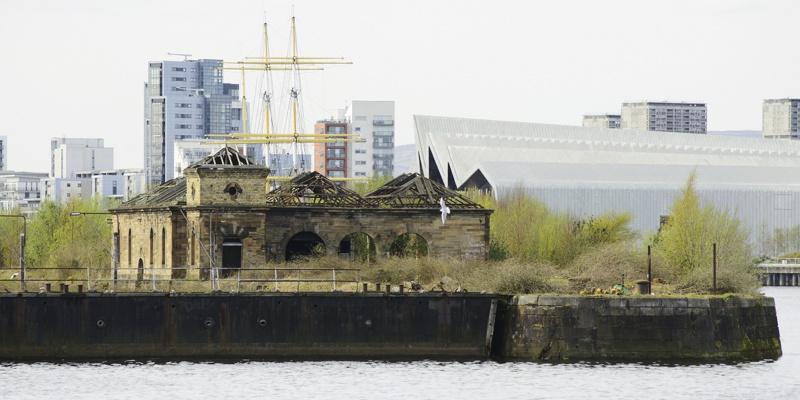 Derelict A listed pumphouse at Govan Graving dry docks Glasgow Scotland